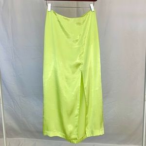 & Other Stories Satin Side-Split Midi Skirt in Lime Yellow